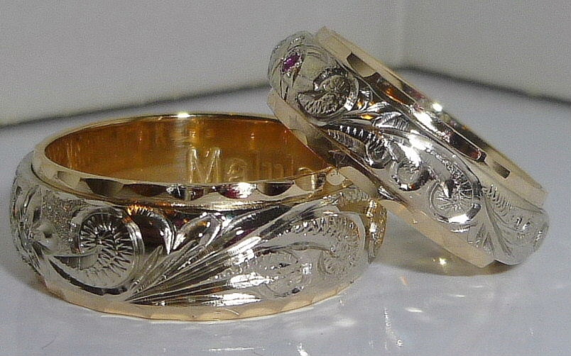 本家本元❤ツートンリング幅8mm&幅6mm/2.5mm厚 Wg&Ygダイヤ・ぺ